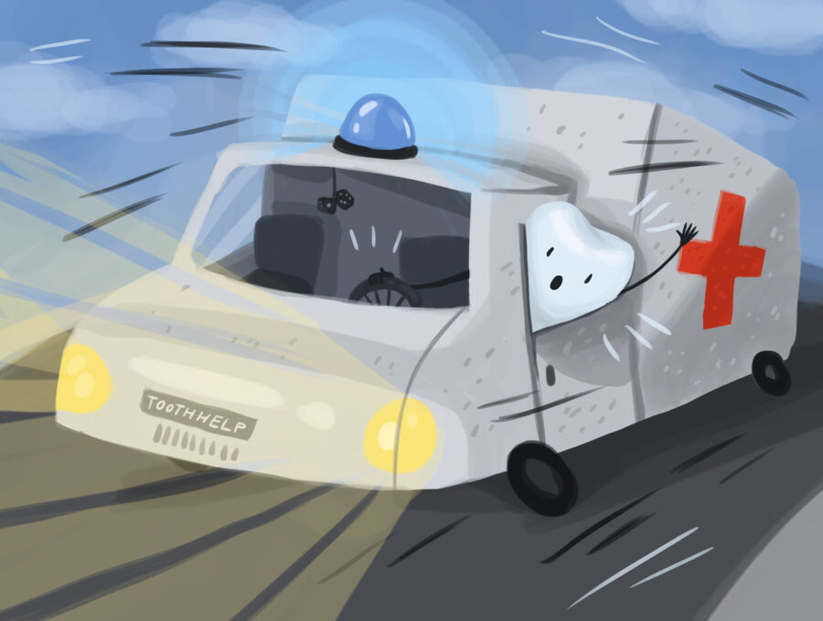 ambulance with tooth signifying a dental emergency